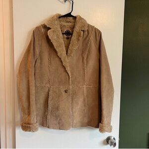 Vintage Y2K Giacca tan suede leather faux fur lined penny lane style coat